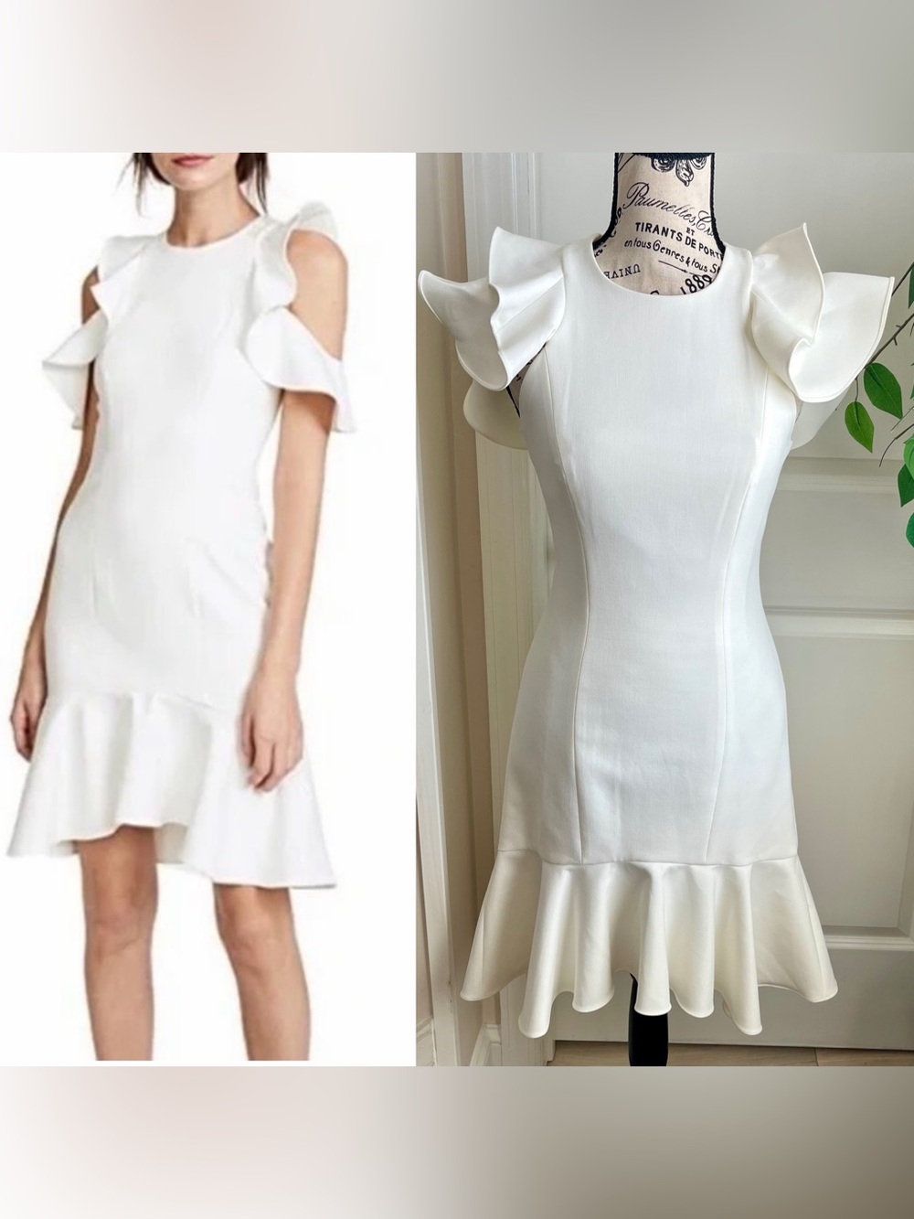 Cinq a Sept Micah Ruffle Cold Shoulder Cocktail Dress White Sz 0